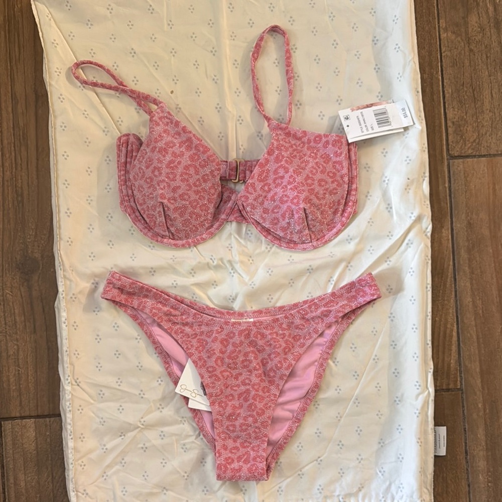 Jessica Simpson Pink Patterned Bikini Set